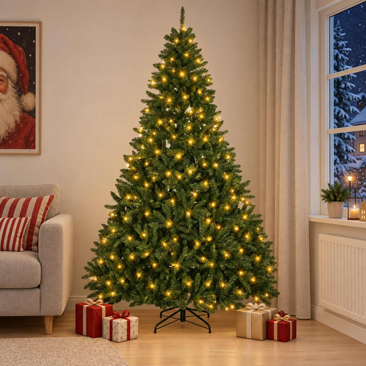 Dirbtinė Sulankstoma Kalėdų Eglutė 240 cm 300 LED Šilta balta