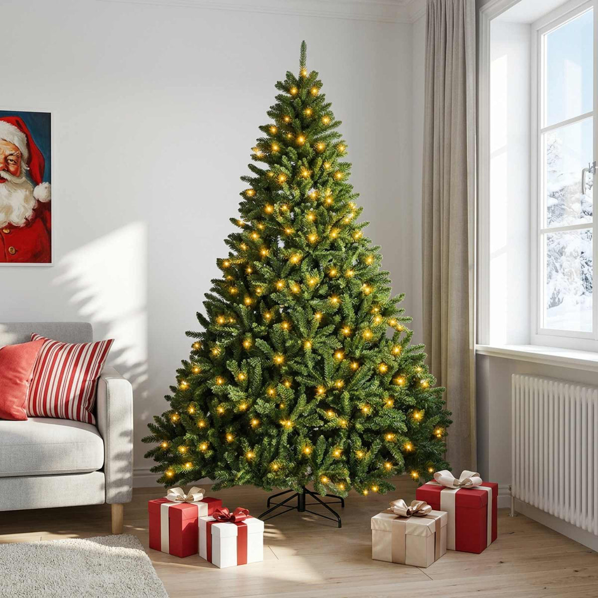 Dirbtinė Sulankstoma Kalėdų Eglutė 240 cm 300 LED Šilta balta