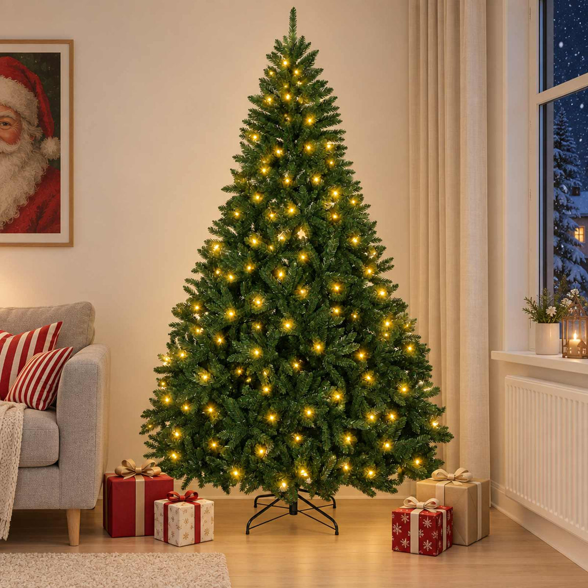 Dirbtinė Sulankstoma Kalėdų Eglutė 240 cm 300 LED Šilta balta
