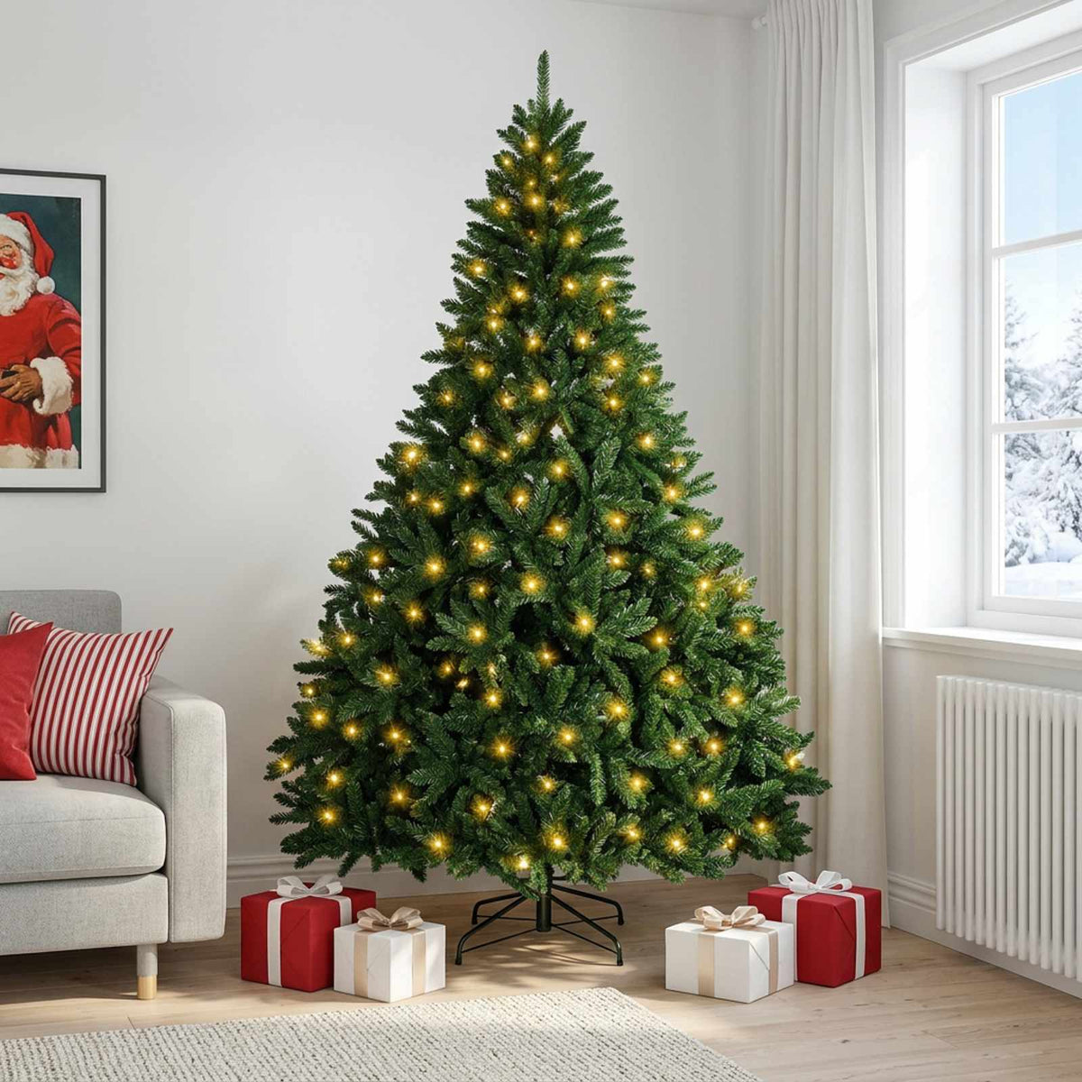 Dirbtinė Sulankstoma Kalėdų Eglutė 210 cm 300 LED Šilta balta