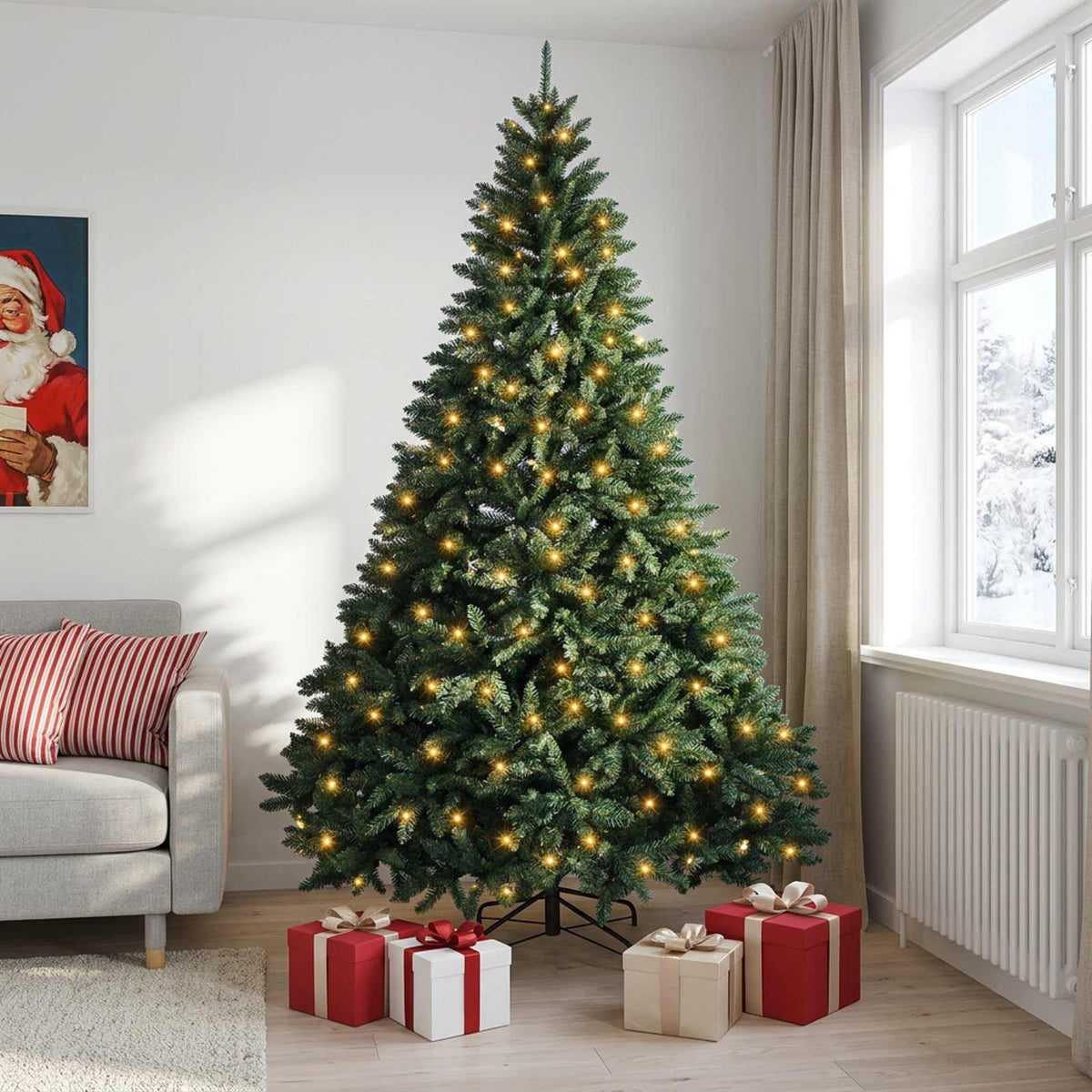 Dirbtinė Sulankstoma Kalėdų Eglutė 240 cm 300 LED Šilta balta