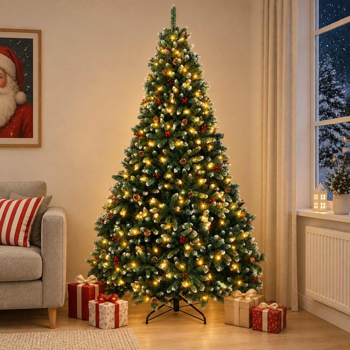 Dirbtinė Sulankstoma Kalėdų Eglutė 270 cm 300 LED Šilta balta