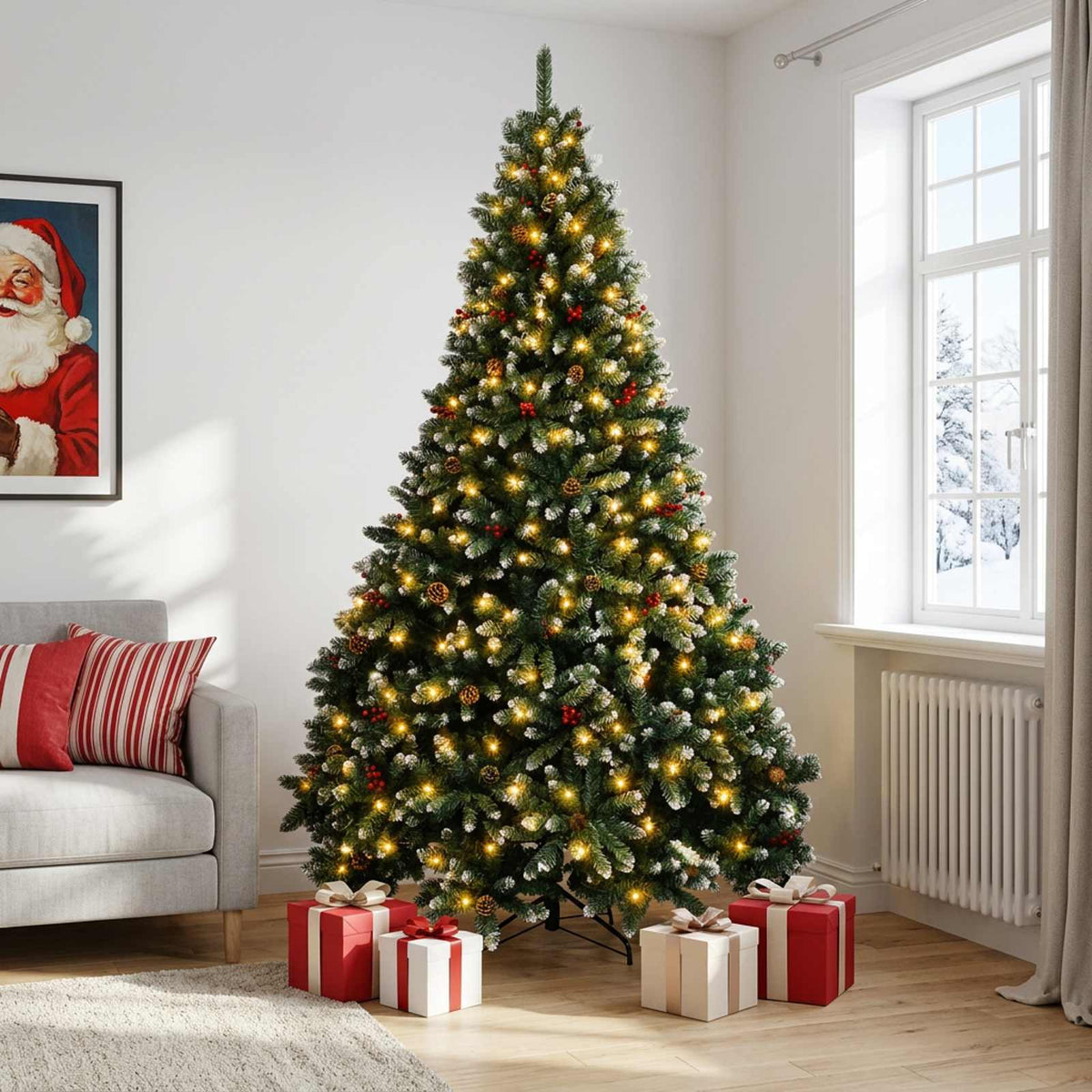 Dirbtinė Sulankstoma Kalėdų Eglutė 210 cm 300 LED Šilta balta