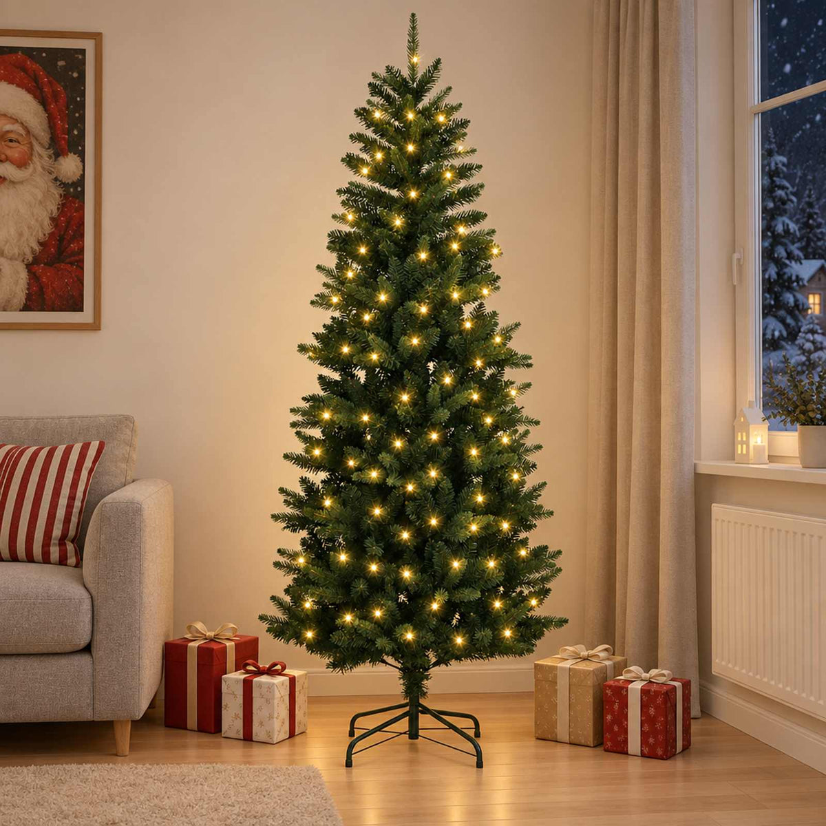 Dirbtinė Sulankstoma Kalėdų Eglutė 240 cm 300 LED Šilta balta