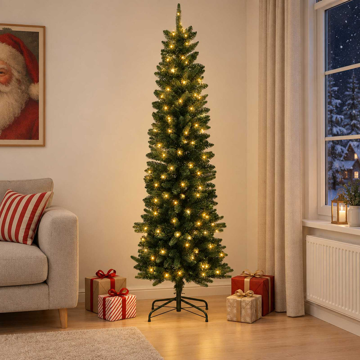 Dirbtinis lieknas Kalėdų medis 180 cm 300 LED Šilta balta