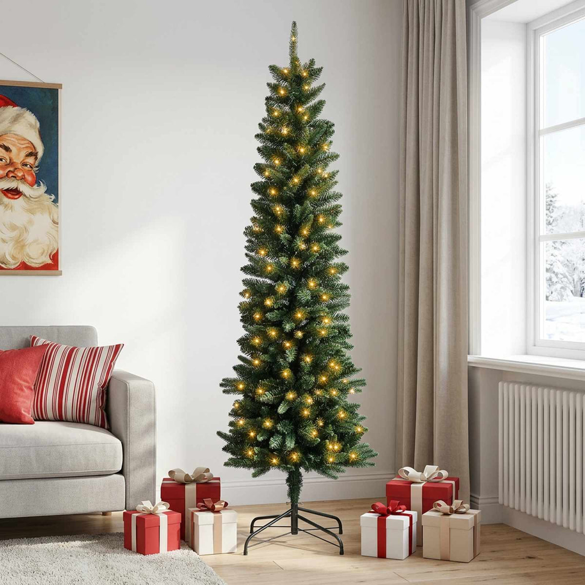 Dirbtinis lieknas Kalėdų medis 180 cm 300 LED Šilta balta