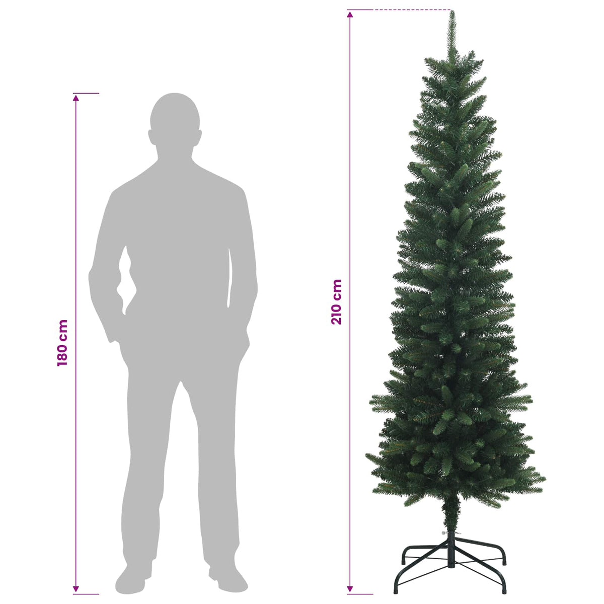 Dirbtinis lieknas Kalėdų medis 210 cm 300 LED Šilta balta