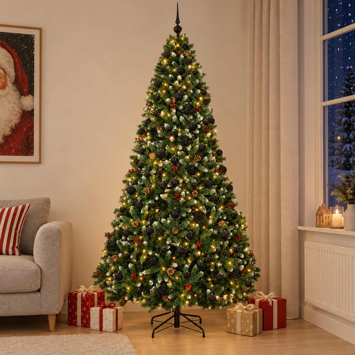 Dirbtinė kalėdinė eglutė, žalia su žaisliukais 210 cm 300 LED