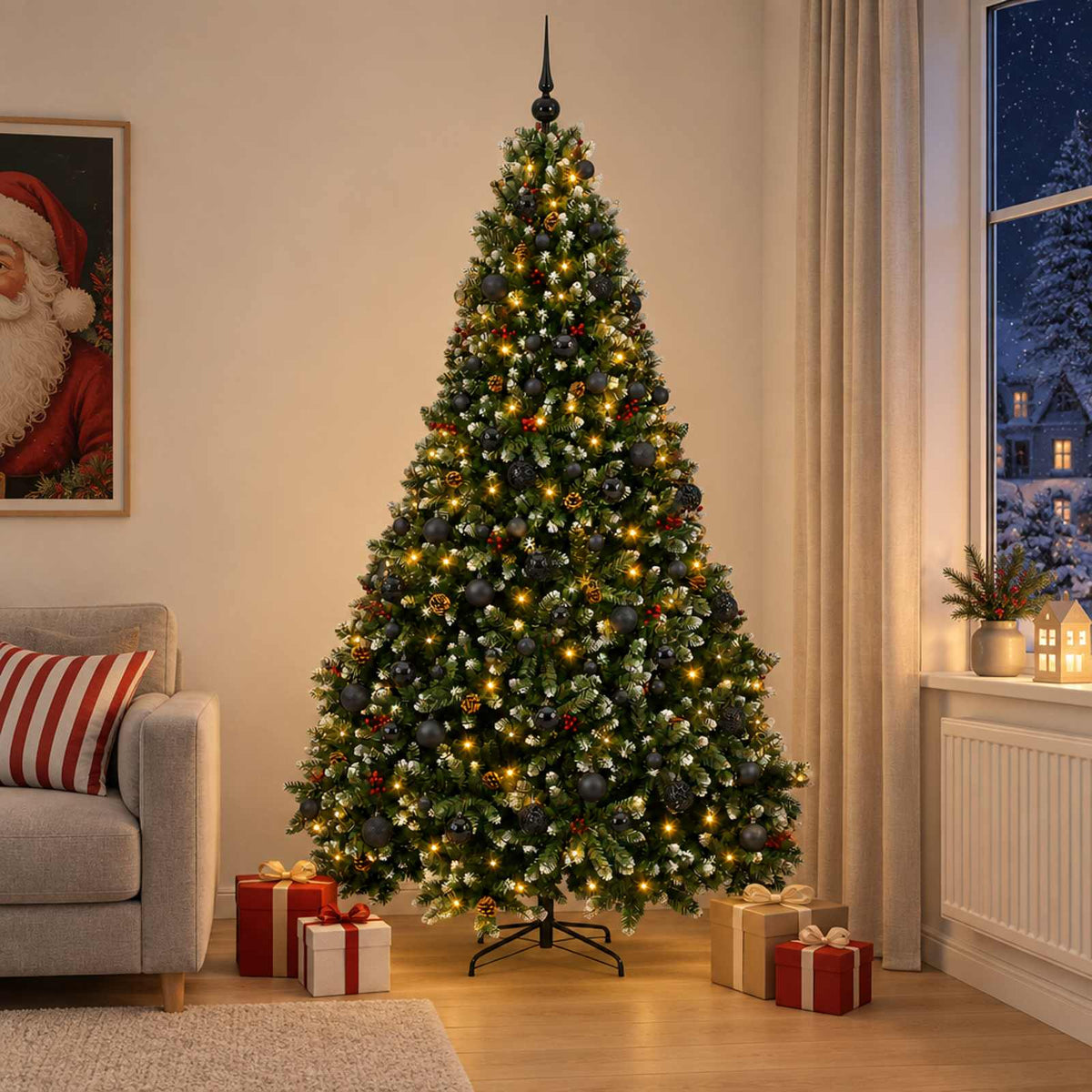 Dirbtinė žalia Kalėdų eglutė su žaisliukais 210 cm 300 LED