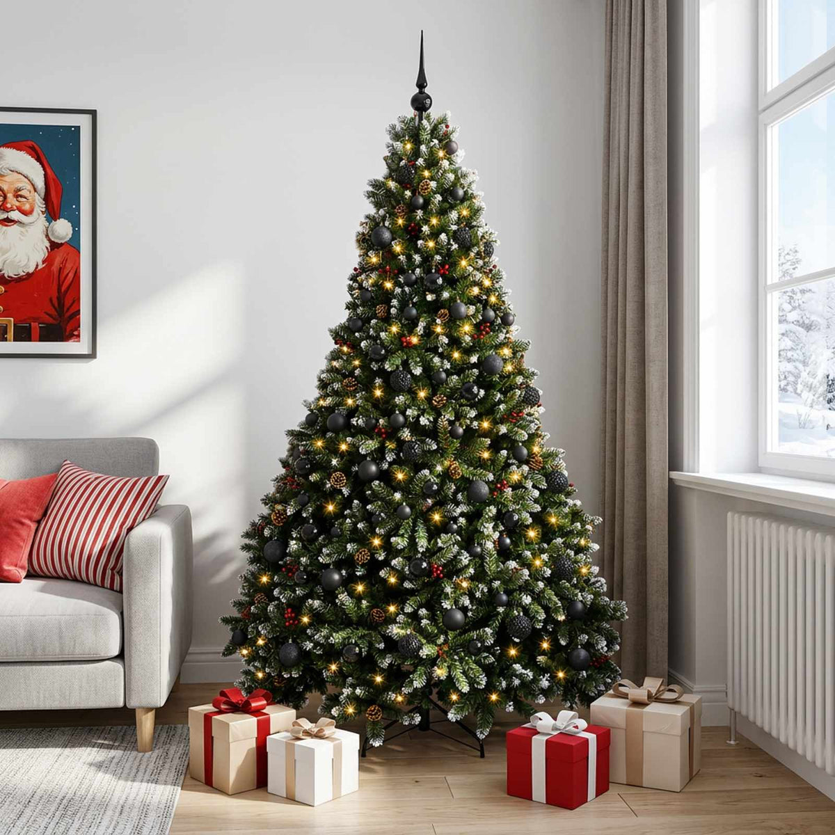 Dirbtinė žalia Kalėdų eglutė su žaisliukais 210 cm 300 LED