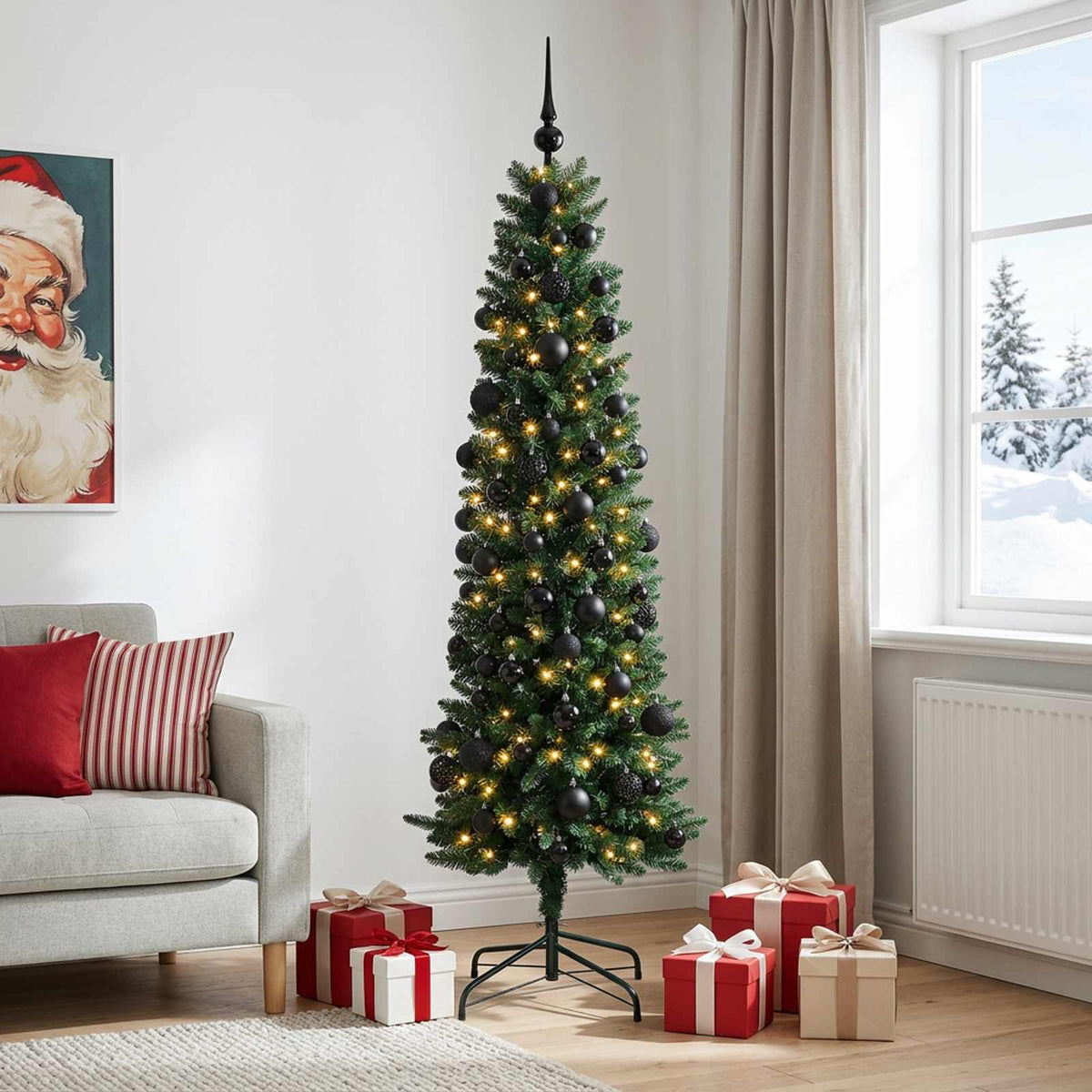 Dirbtinė siaura kalėdinė eglutė su žaisliuku 240 cm 300 LED