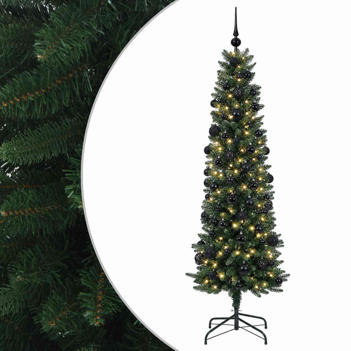 Dirbtinė siaura kalėdinė eglutė su žaisliuku 180 cm 300 LED