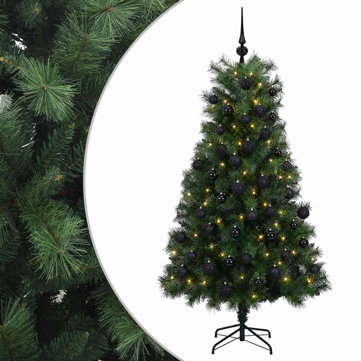 Dirbtinė eglutė su lankstomomis šakomis ir bumbulais 210 cm