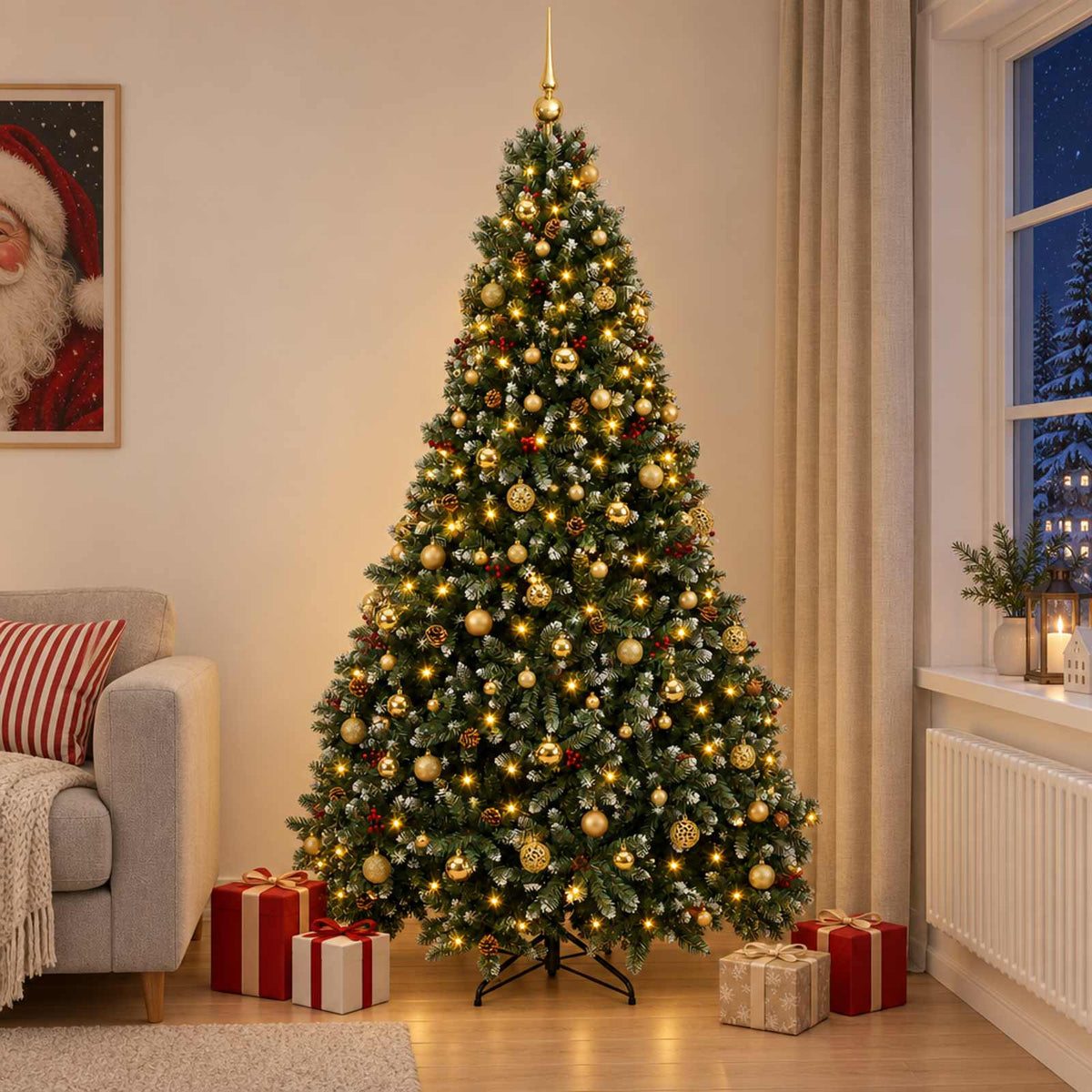 Dirbtinė Kalėdų eglutė, žalia, su žaisliukais 210 cm 300 LED