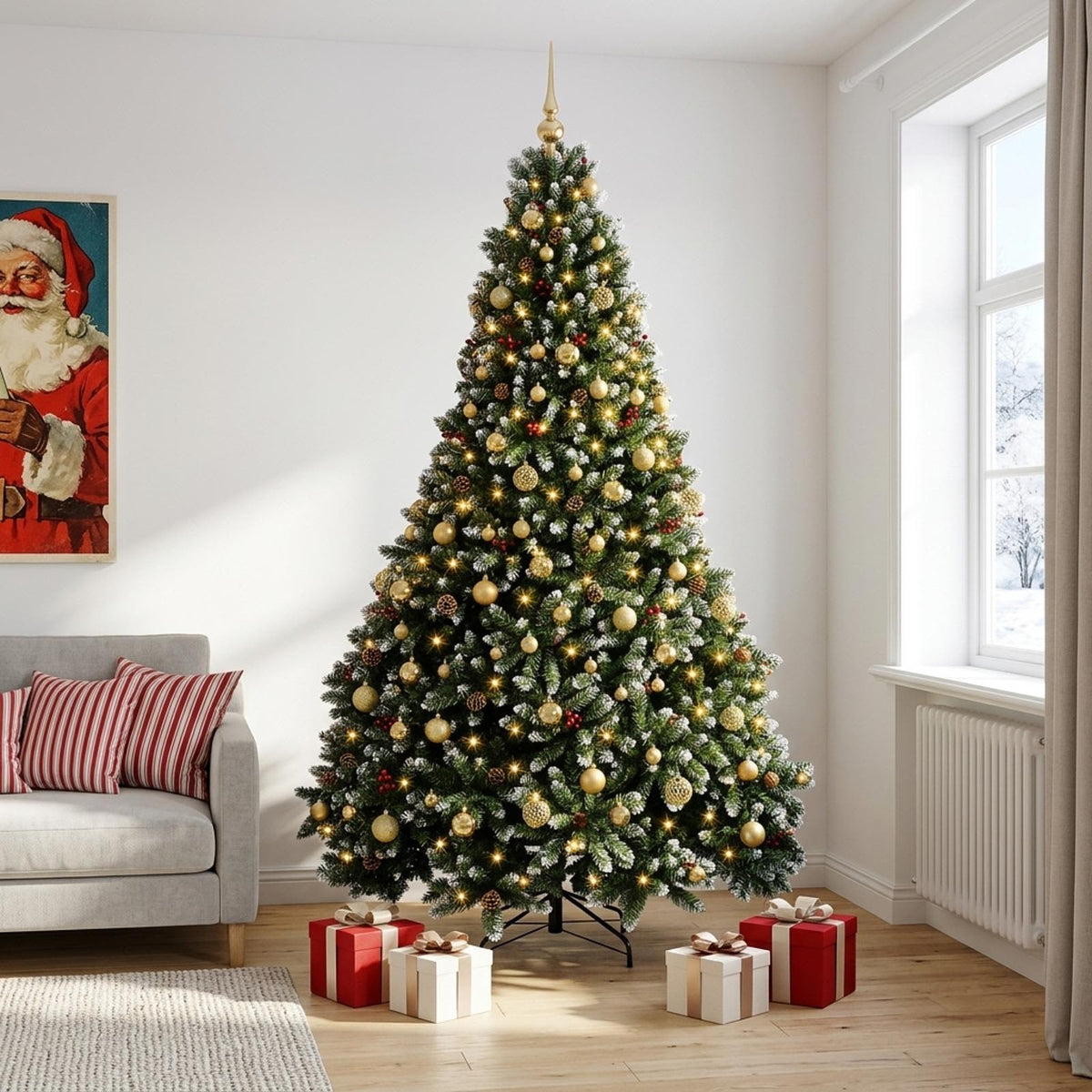 Dirbtinė žalia kalėdinė eglutė su žaisliukais 240 cm 300 LED