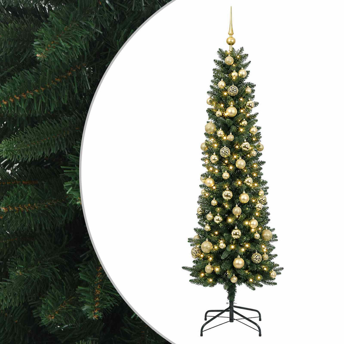 Dirbtinė siaura kalėdinė eglutė su žaisliuku 210 cm 300 LED