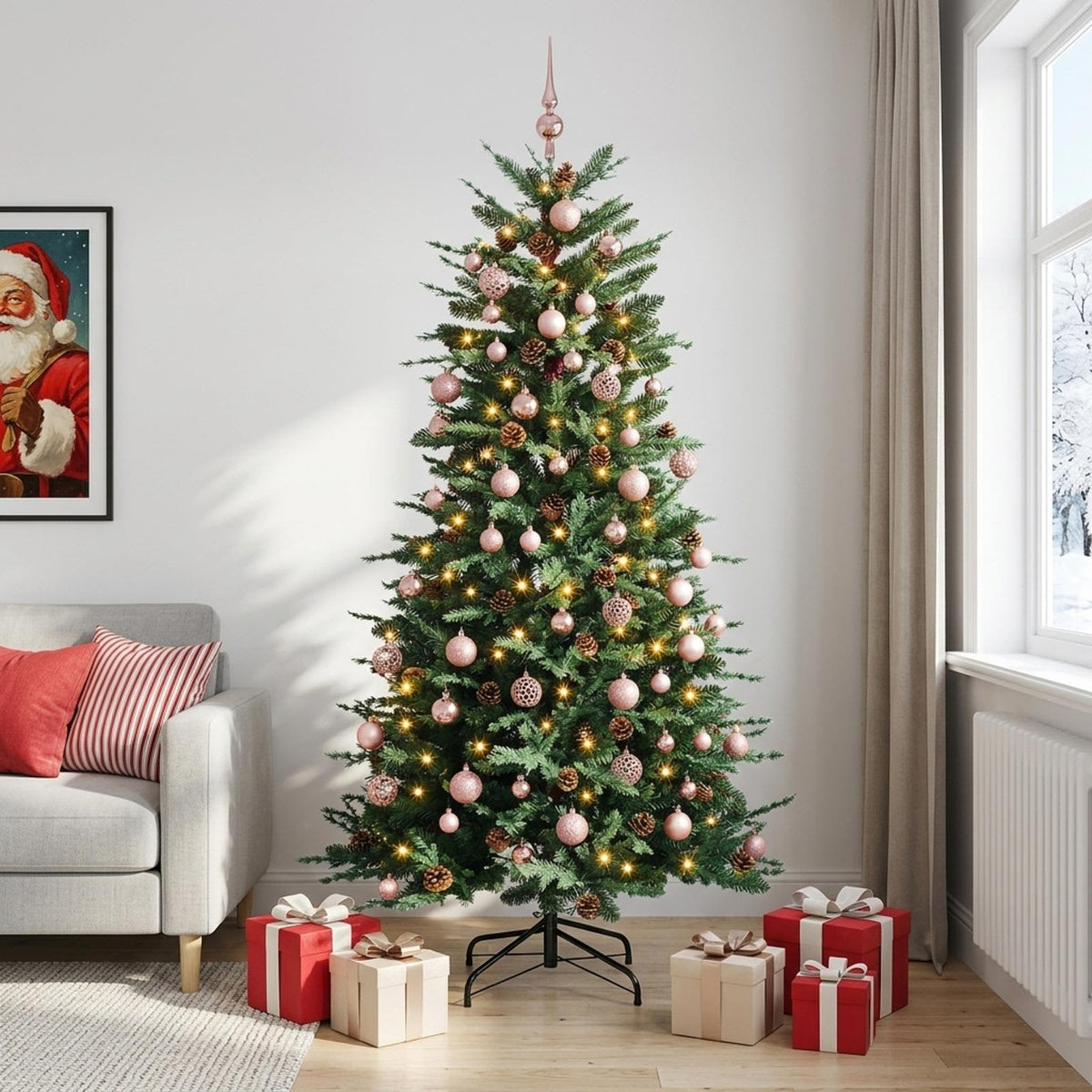 Dirbtinė Sulankstoma Kalėdų Eglutė 240 cm 300 LED Šilta balta