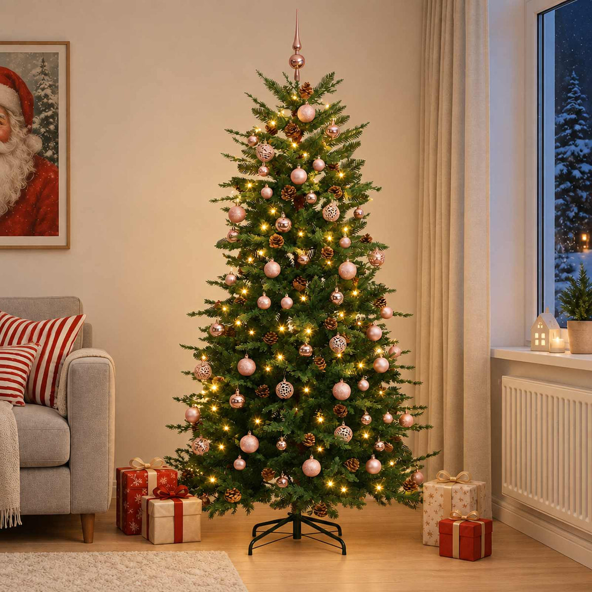 Dirbtinė Sulankstoma Kalėdų Eglutė 240 cm 300 LED Šilta balta
