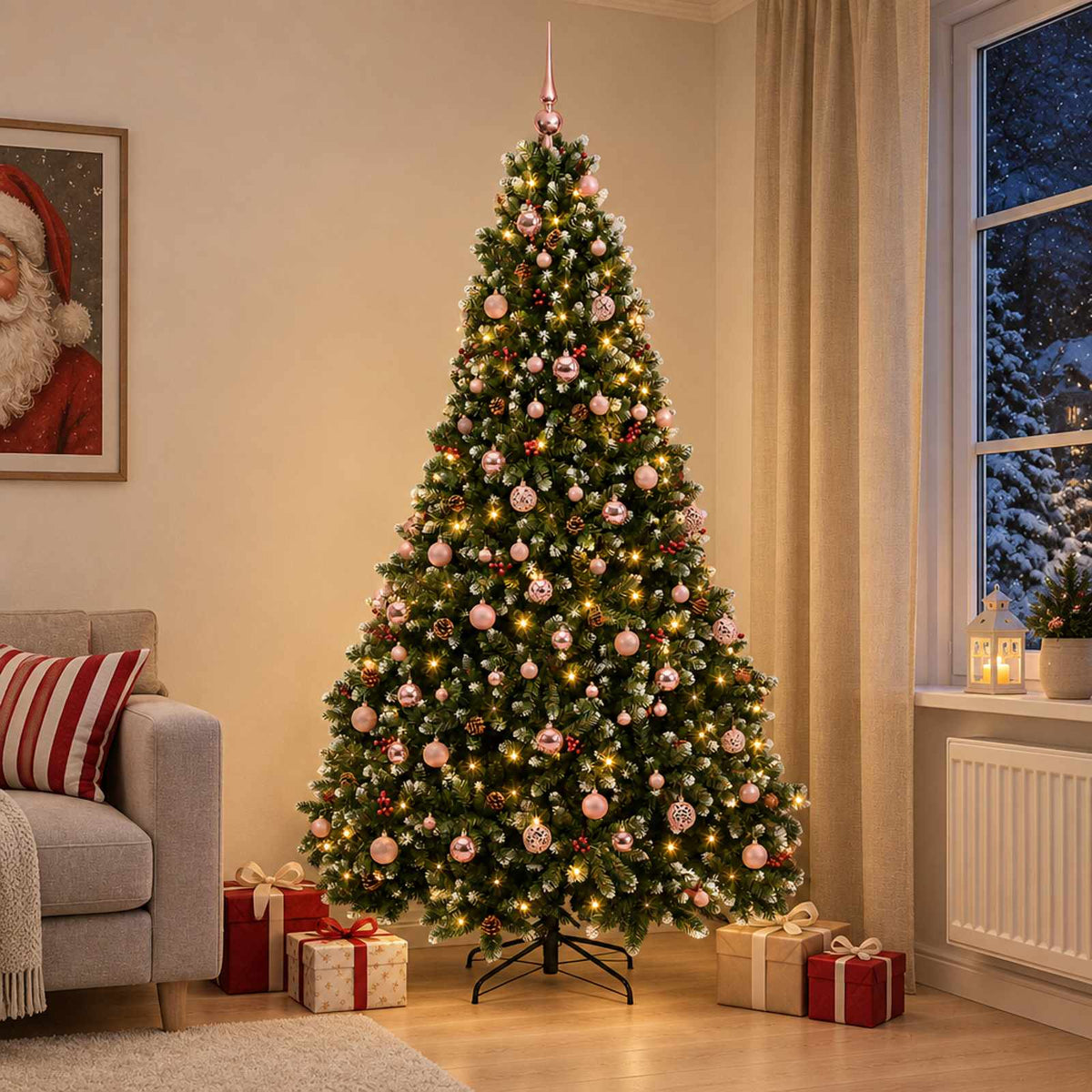 Dirbtinė žalia Kalėdų eglutė su žaisliuku 240 cm 300 LED