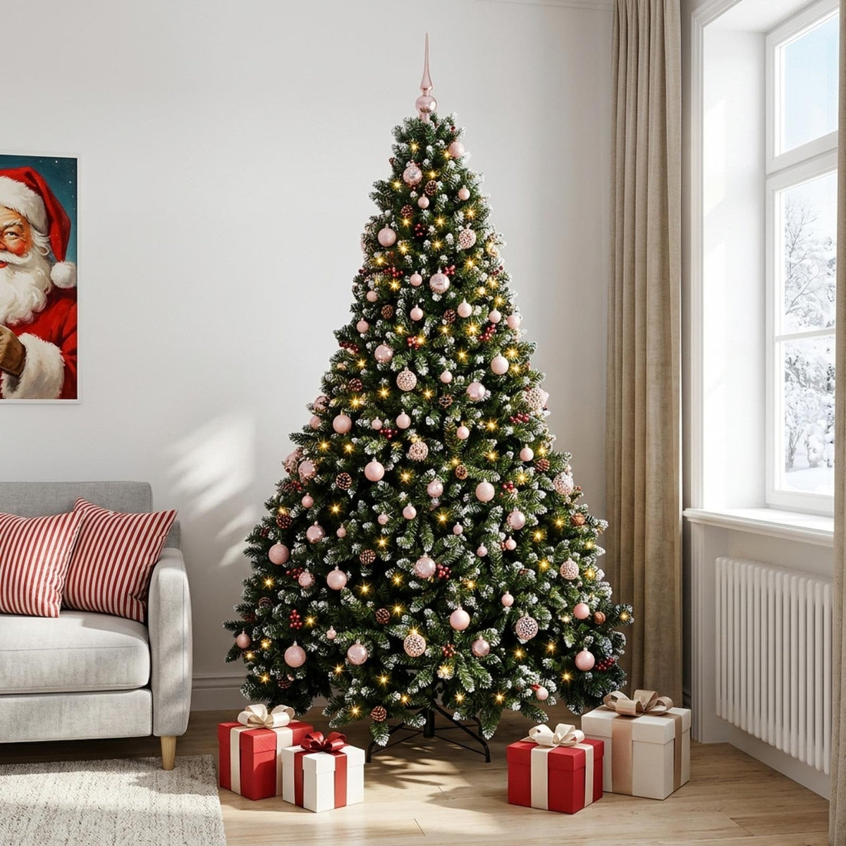Dirbtinė žalia Kalėdų eglutė su žaisliukais 210 cm 300 LED