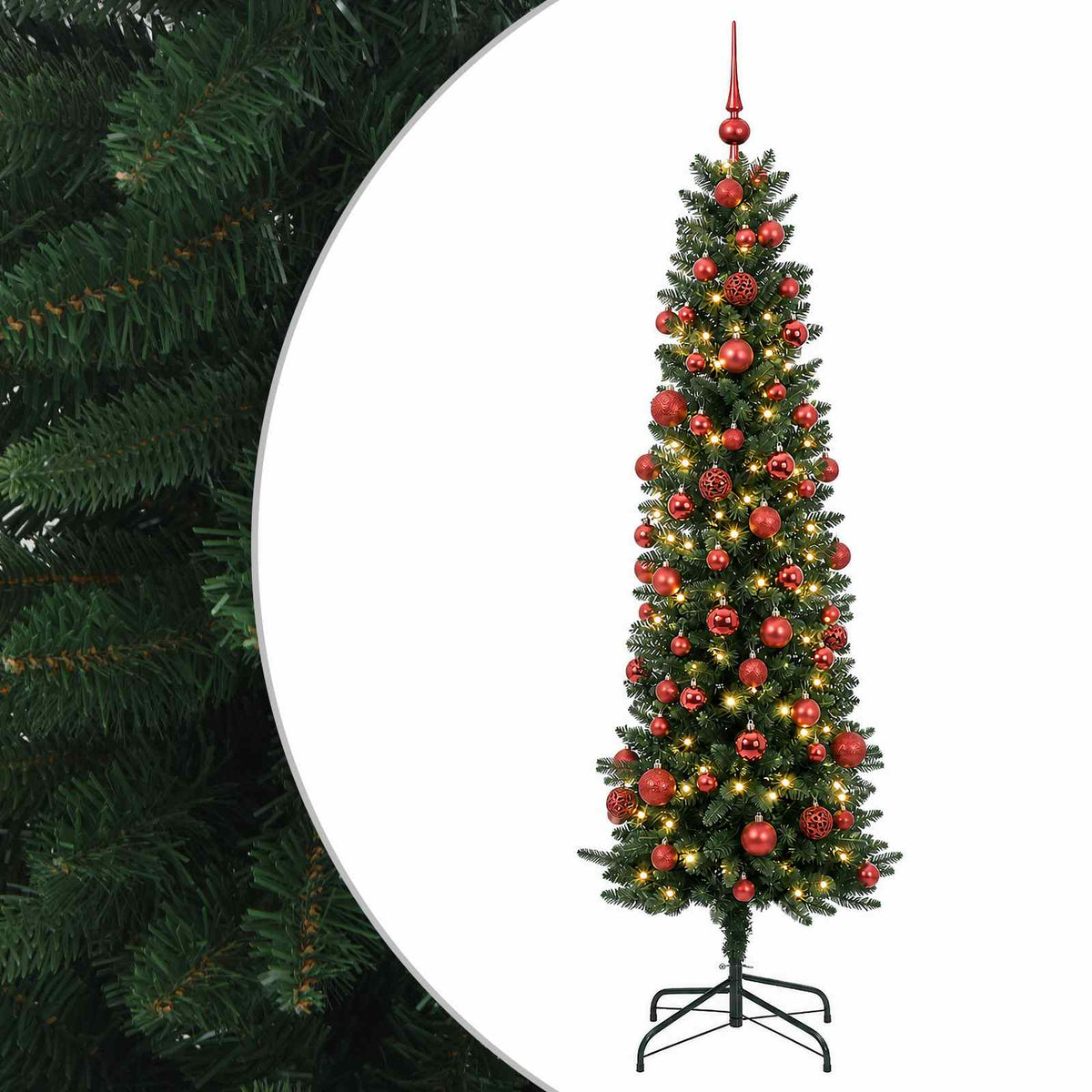 Dirbtinė siaura kalėdinė eglutė su žaisliuku 180 cm 300 LED