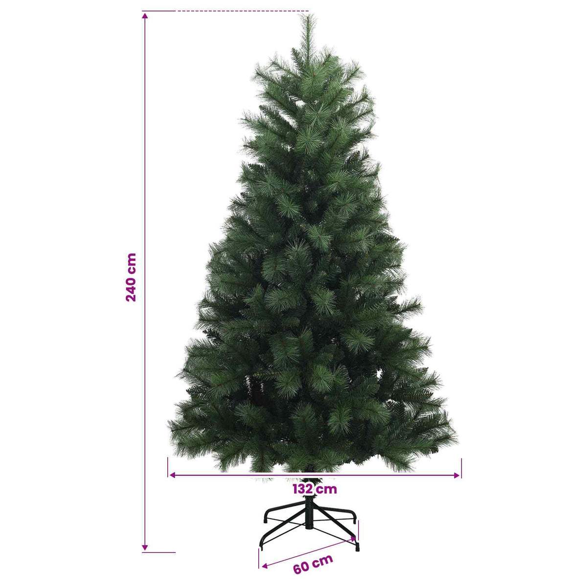 Dirbtinė eglutė su lankstomomis šakomis ir bumbulais 240 cm
