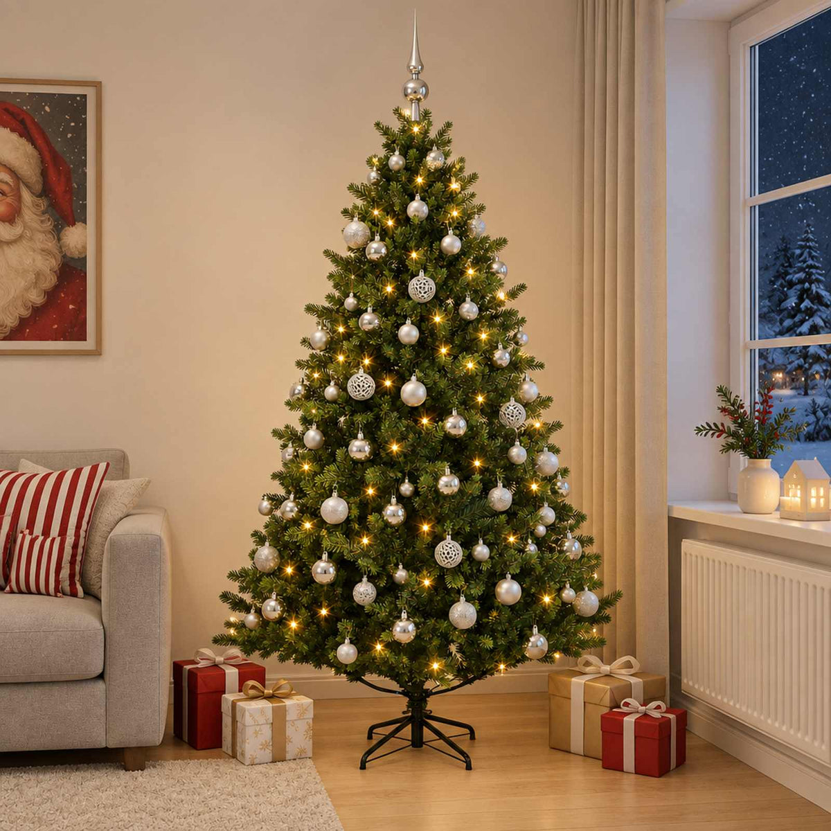Dirbtinė Kalėdų eglutė su burbulais 240 cm 300 LED Šilta balta