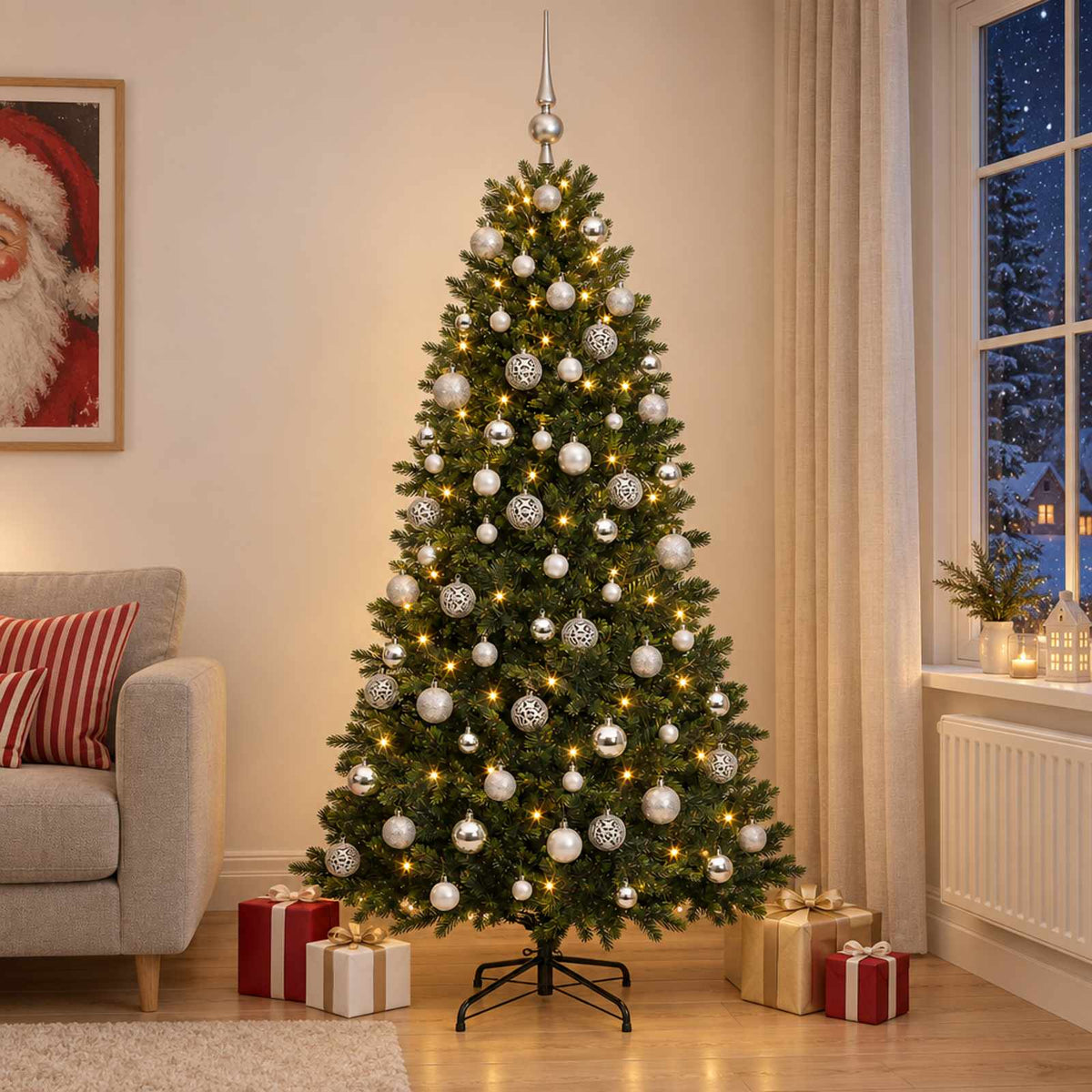 Dirbtinė Kalėdų eglutė su burbulais 180 cm 300 LED Šilta balta