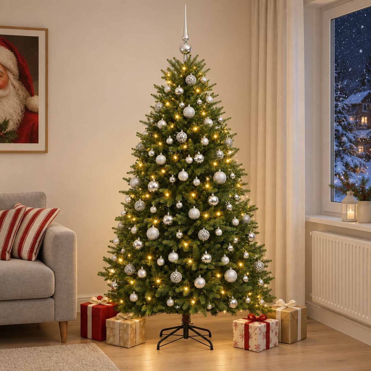 Dirbtinė Kalėdų eglutė su burbulais 210 cm 300 LED Šilta balta