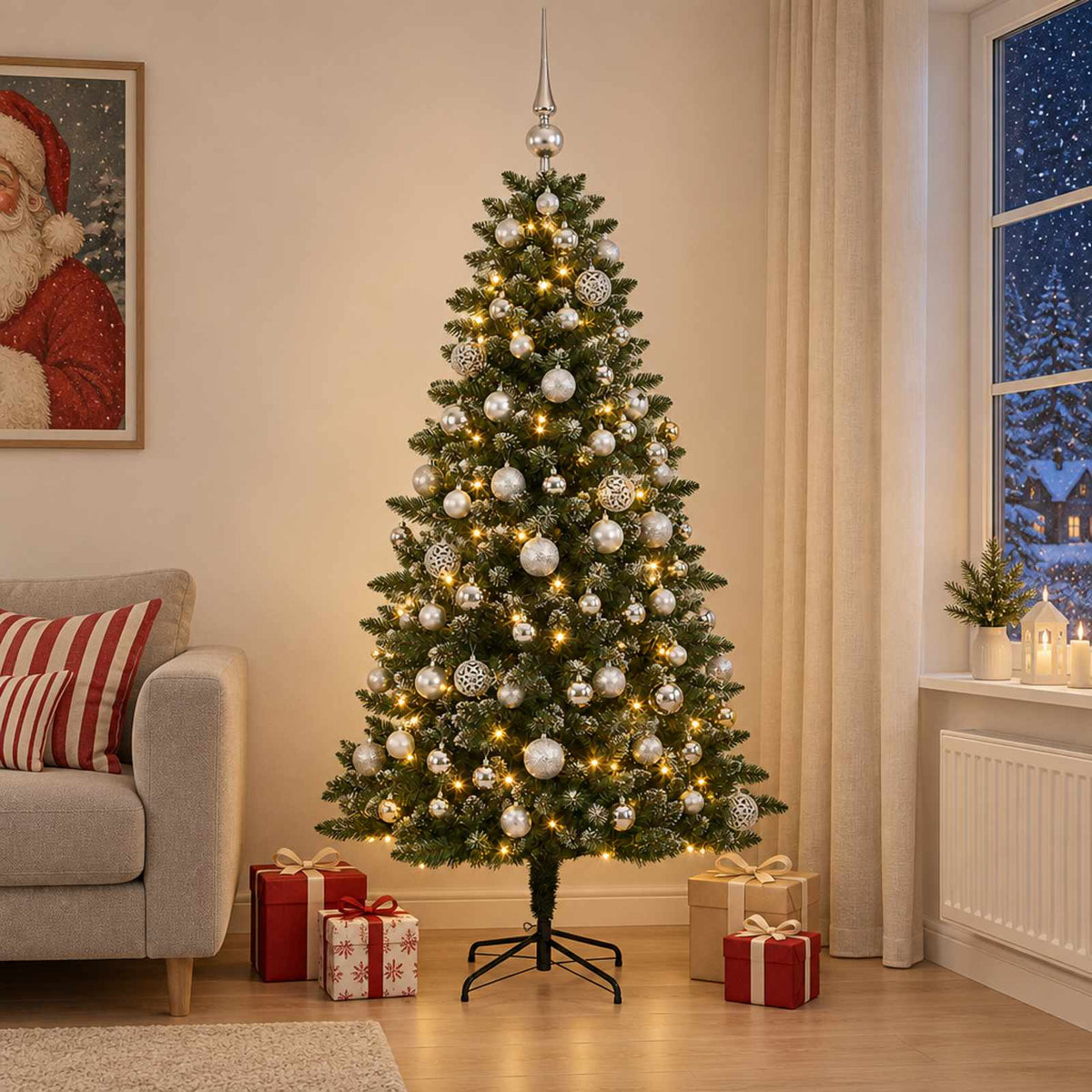 Dirbtinė Kalėdų eglutė su burbulais 180 cm 300 LED Šilta balta