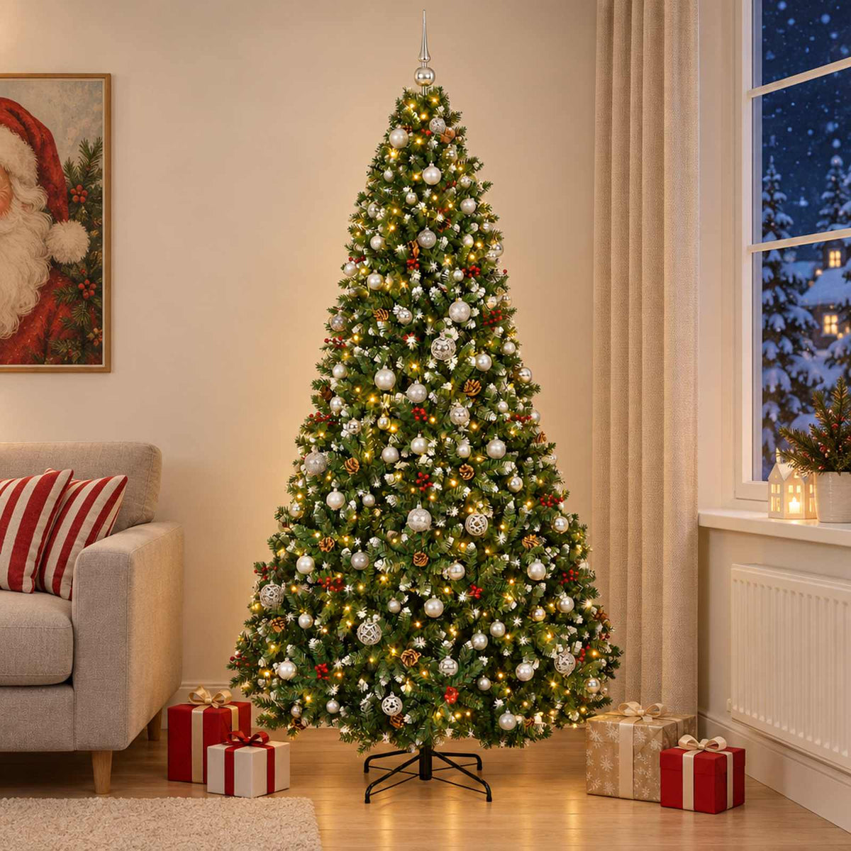 Dirbtinė žalia Kalėdų eglutė su žaisliuku 210 cm 300 LED