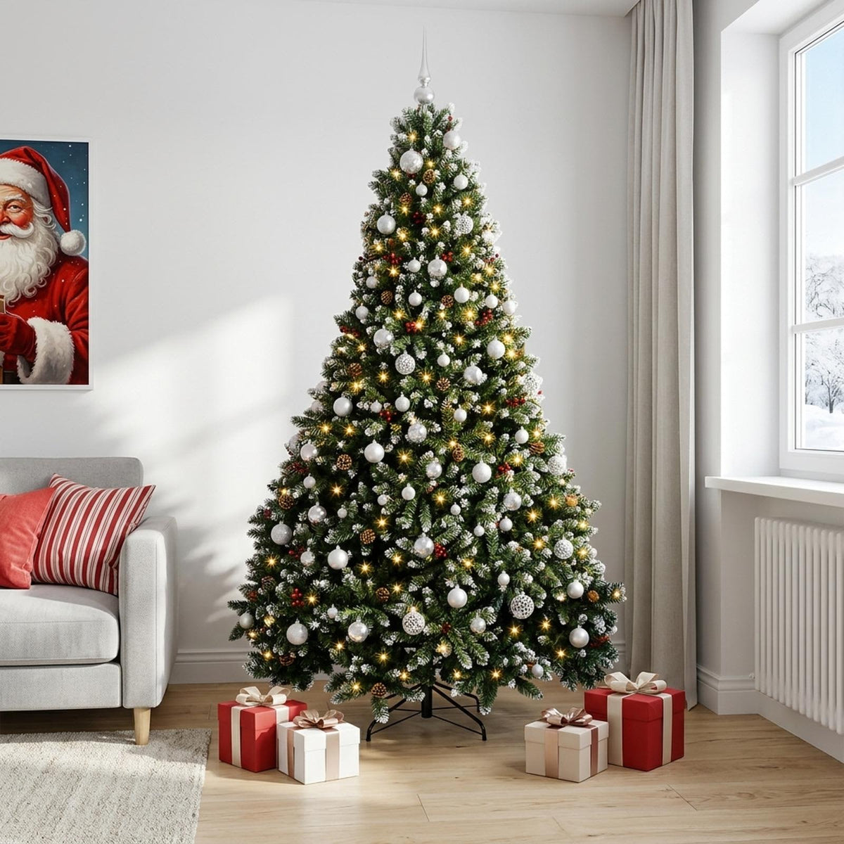 Dirbtinė žalia Kalėdų eglutė su žaisliukais 240 cm 300 LED