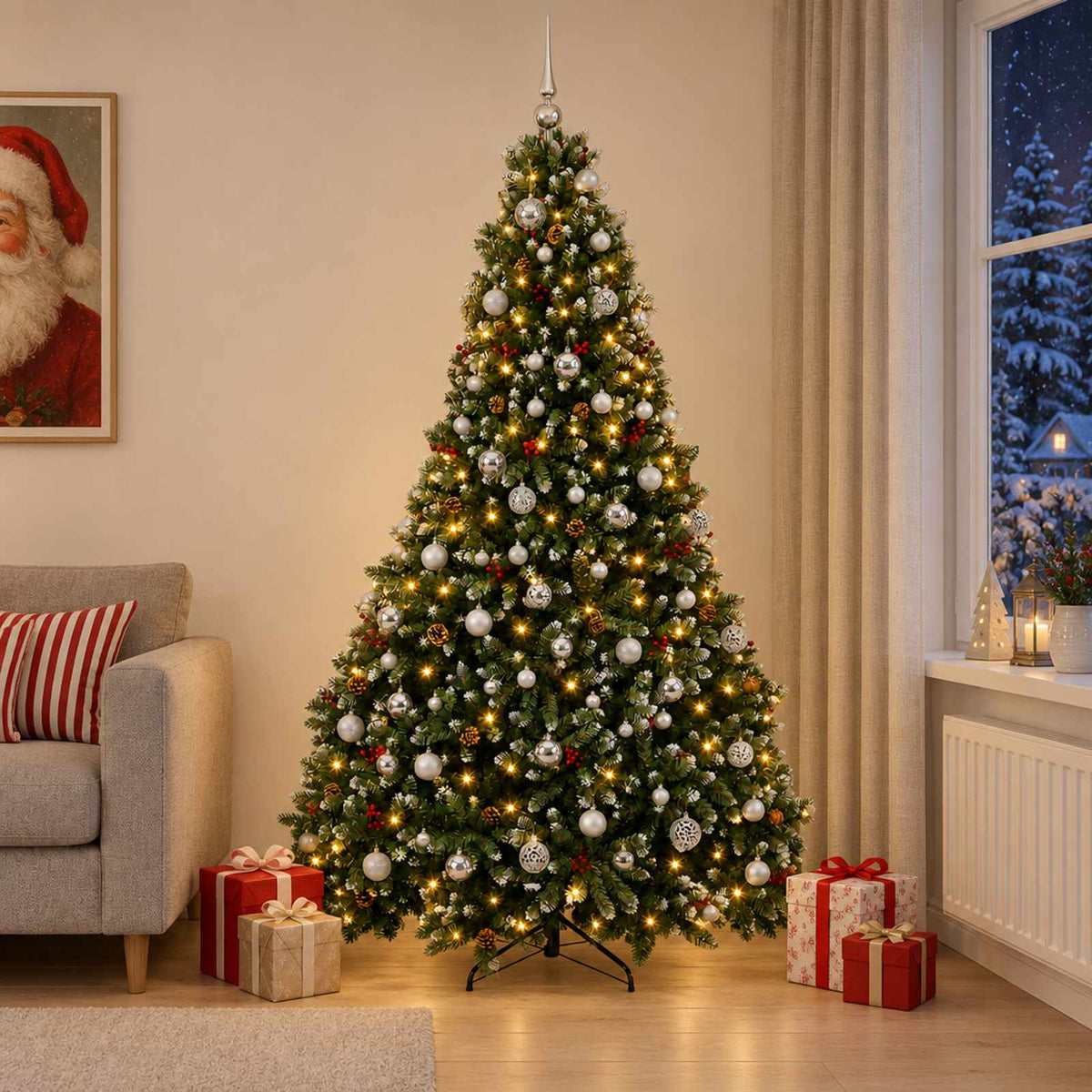 Dirbtinė žalia Kalėdų eglutė su žaisliukais 240 cm 300 LED