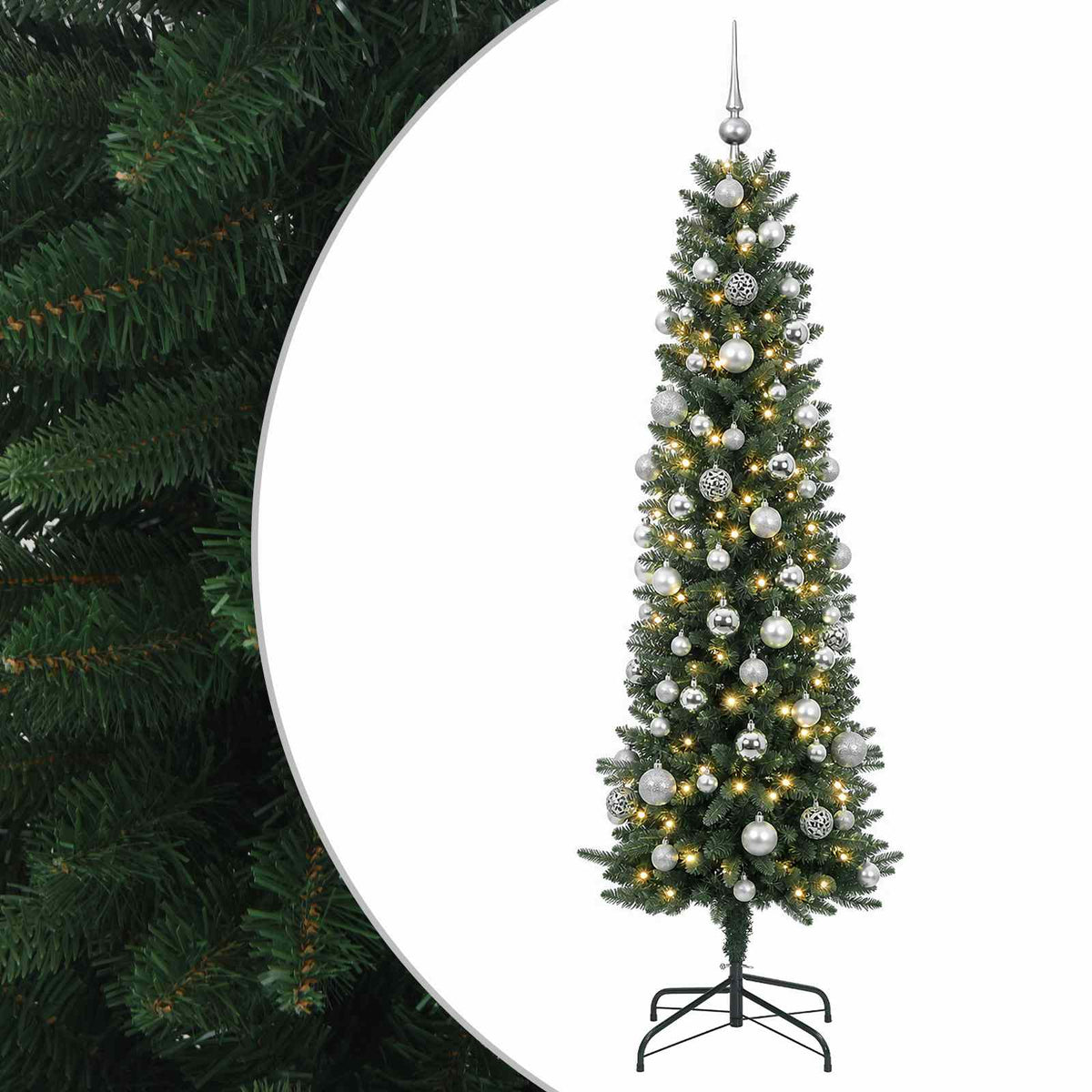 Dirbtinė siaura kalėdinė eglutė su žaisliuku 180 cm 300 LED