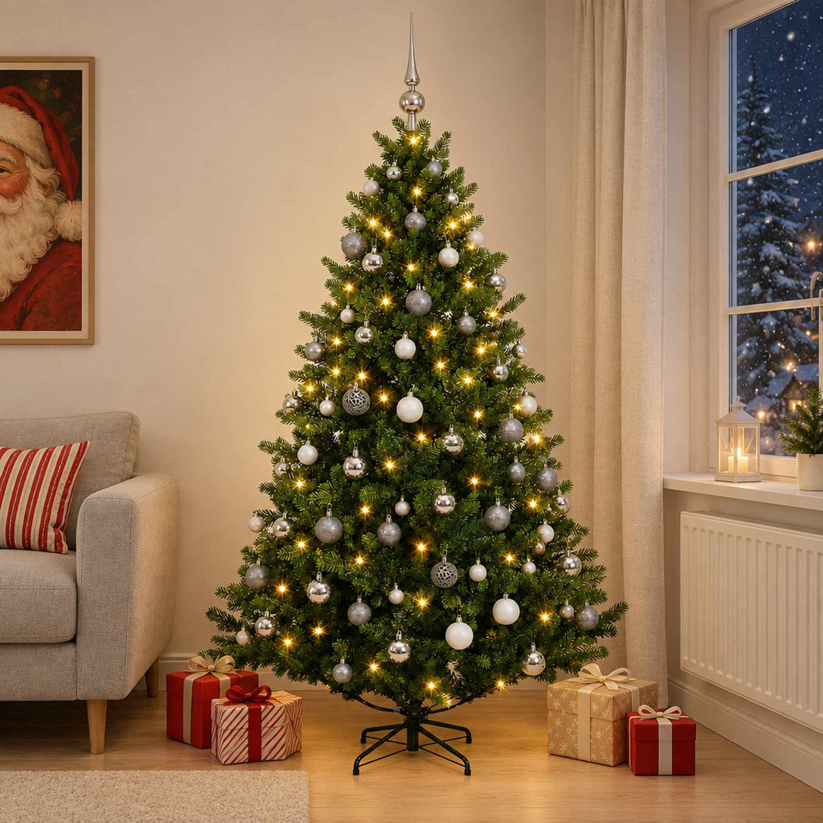 Dirbtinė Kalėdų eglutė su burbulais 210 cm 300 LED Šilta balta