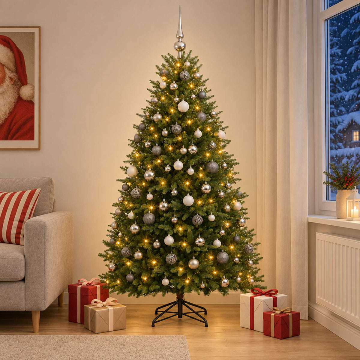 Dirbtinė Kalėdų eglutė su burbulais 240 cm 300 LED Šilta balta