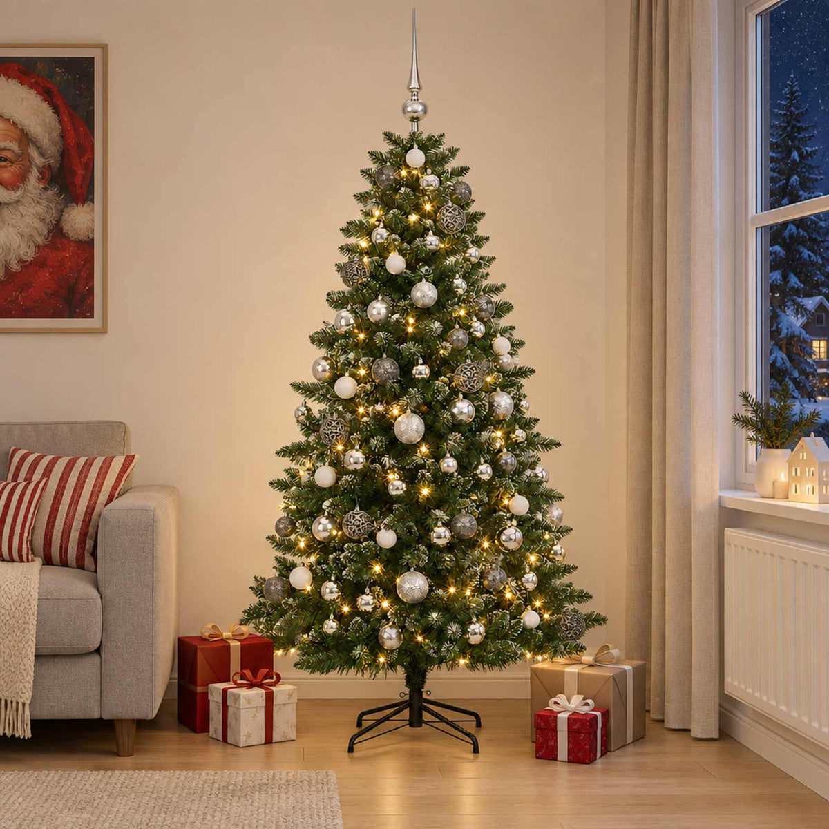 Dirbtinė Kalėdų eglutė su burbulais 180 cm 300 LED Šilta balta