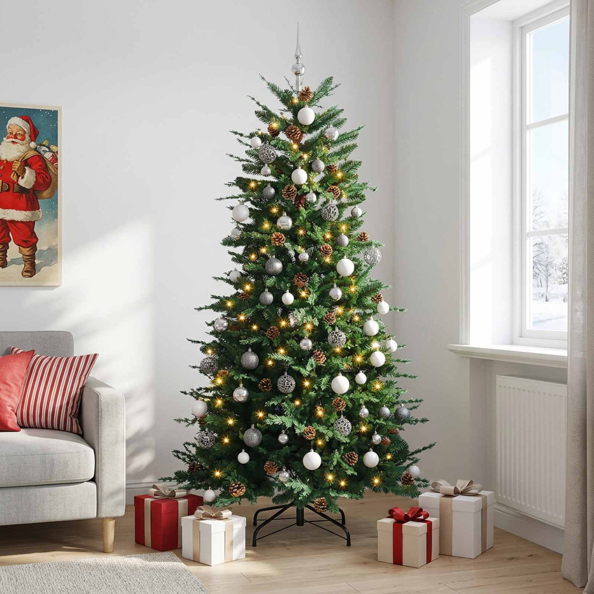 Dirbtinė Kalėdų eglutė su burbulais 210 cm 300 LED Šilta balta