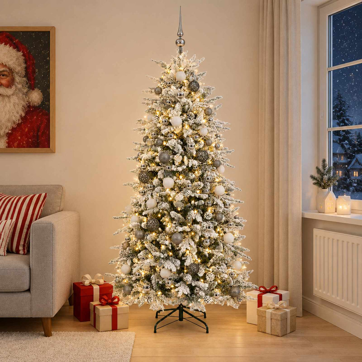 Dirbtinė Sulankstoma Kalėdų Eglutė 180 cm 300 LED Šilta balta