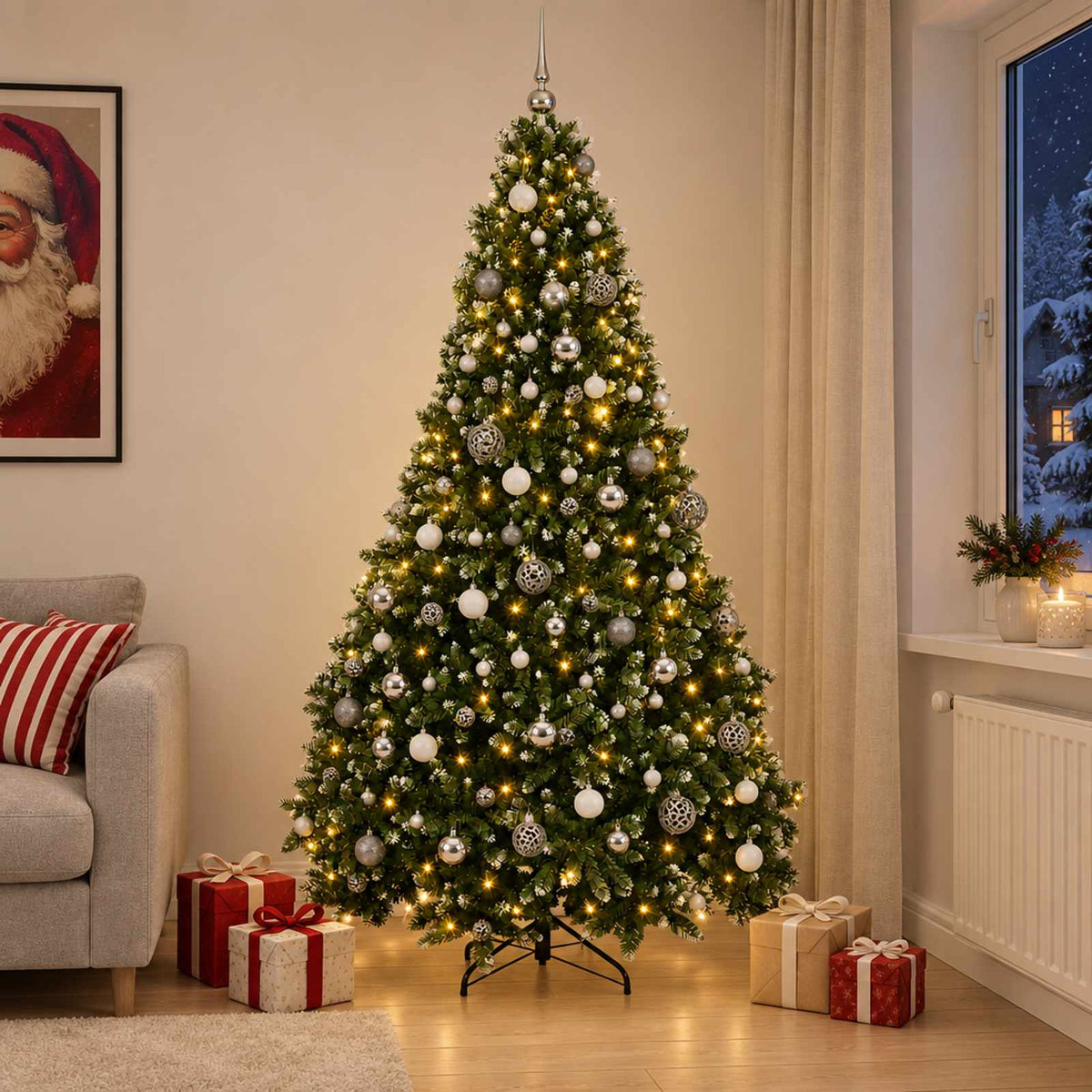 Dirbtinė Kalėdų eglutė su burbulais 300 cm 600 LED Šilta balta
