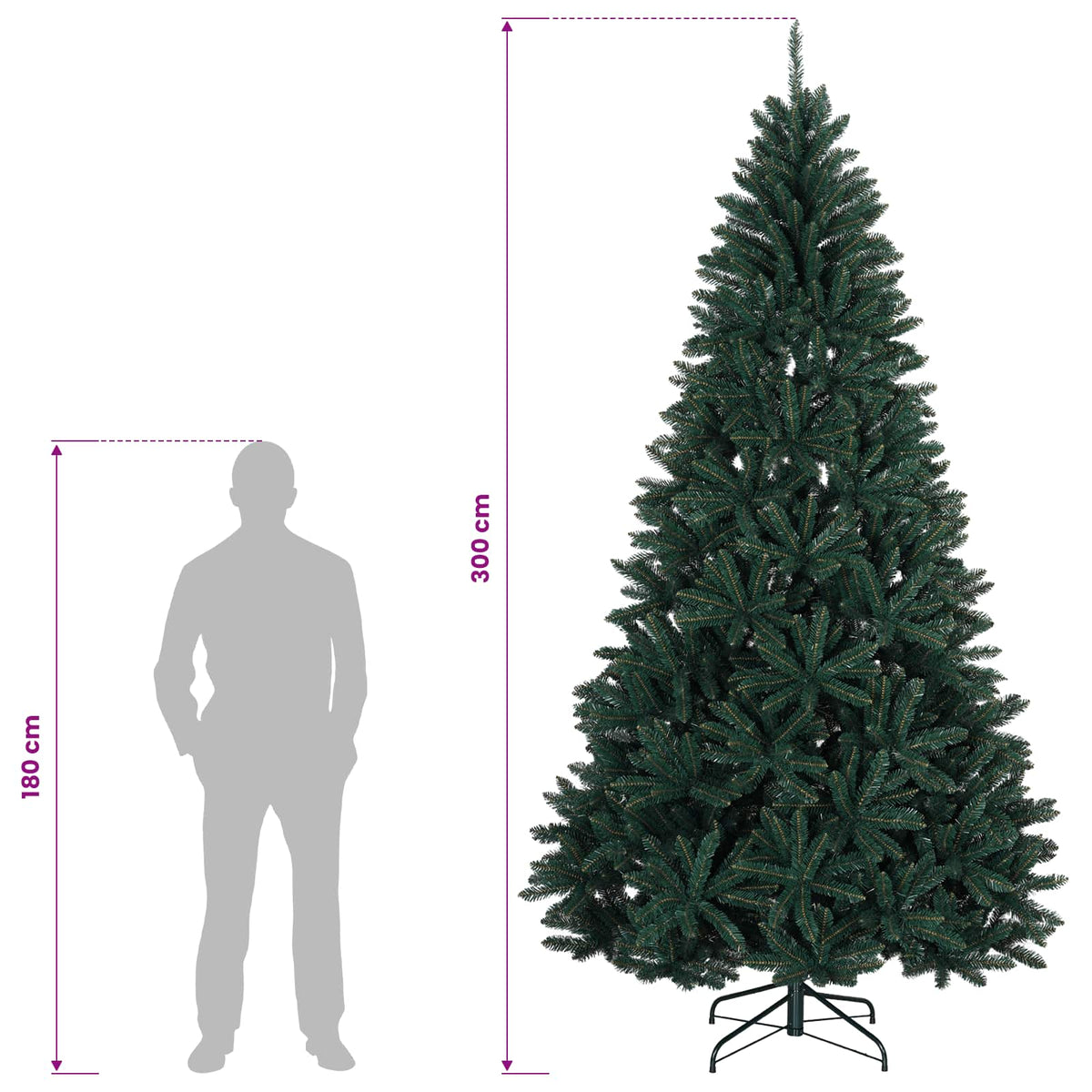Dirbtinė tamsiai žalia Kalėdų eglutė su vyriais 300 cm 600 LED