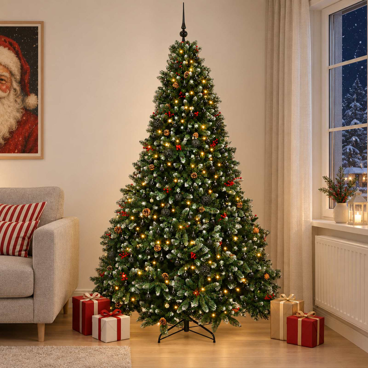 Dirbtinė žalia Kalėdų eglutė su žaisliukais 270 cm 300 LED