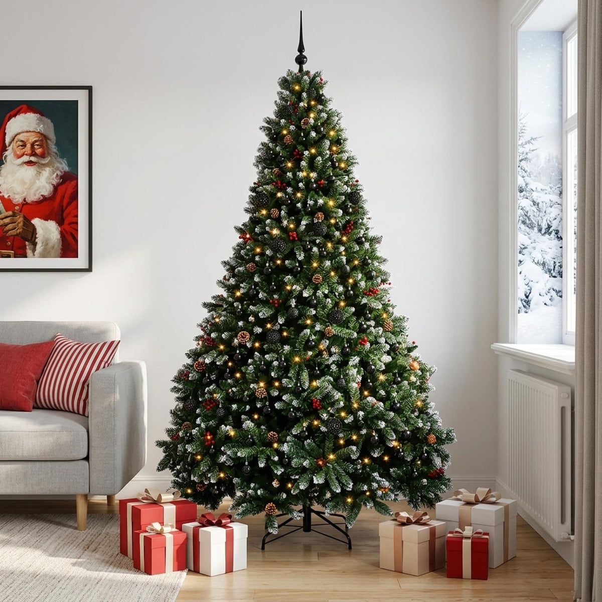 Dirbtinė žalia kalėdinė eglutė su žaisliukais 300 cm 600 LED