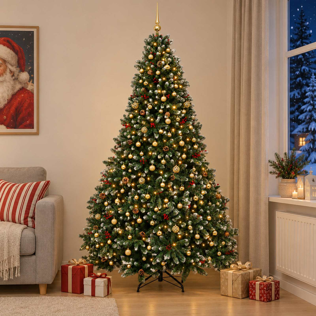 Dirbtinė Kalėdų eglutė, žalia su žaisliukais 270 cm 300 LED