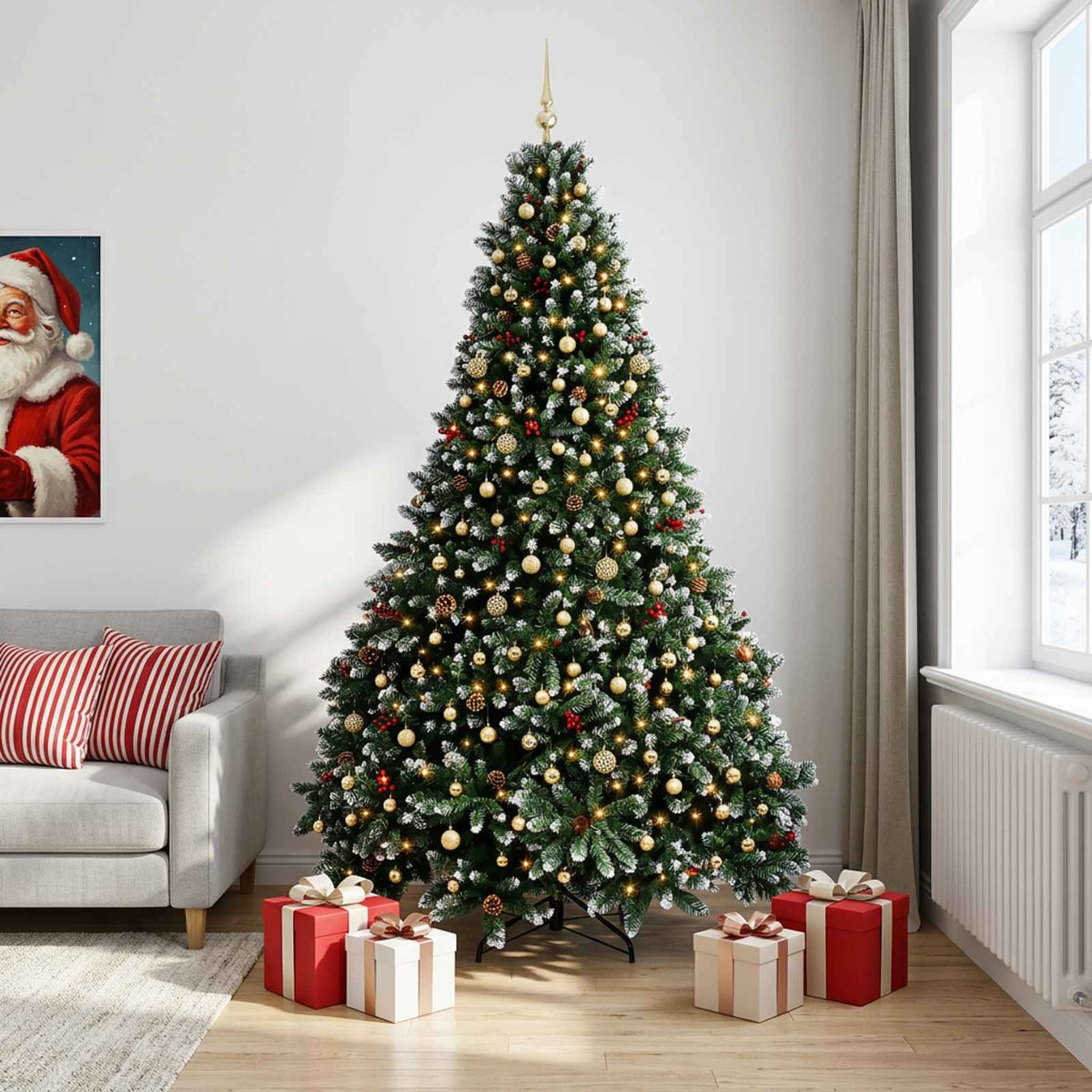 Dirbtinė žalia kalėdinė eglutė su žaisliukais 300 cm 600 LED