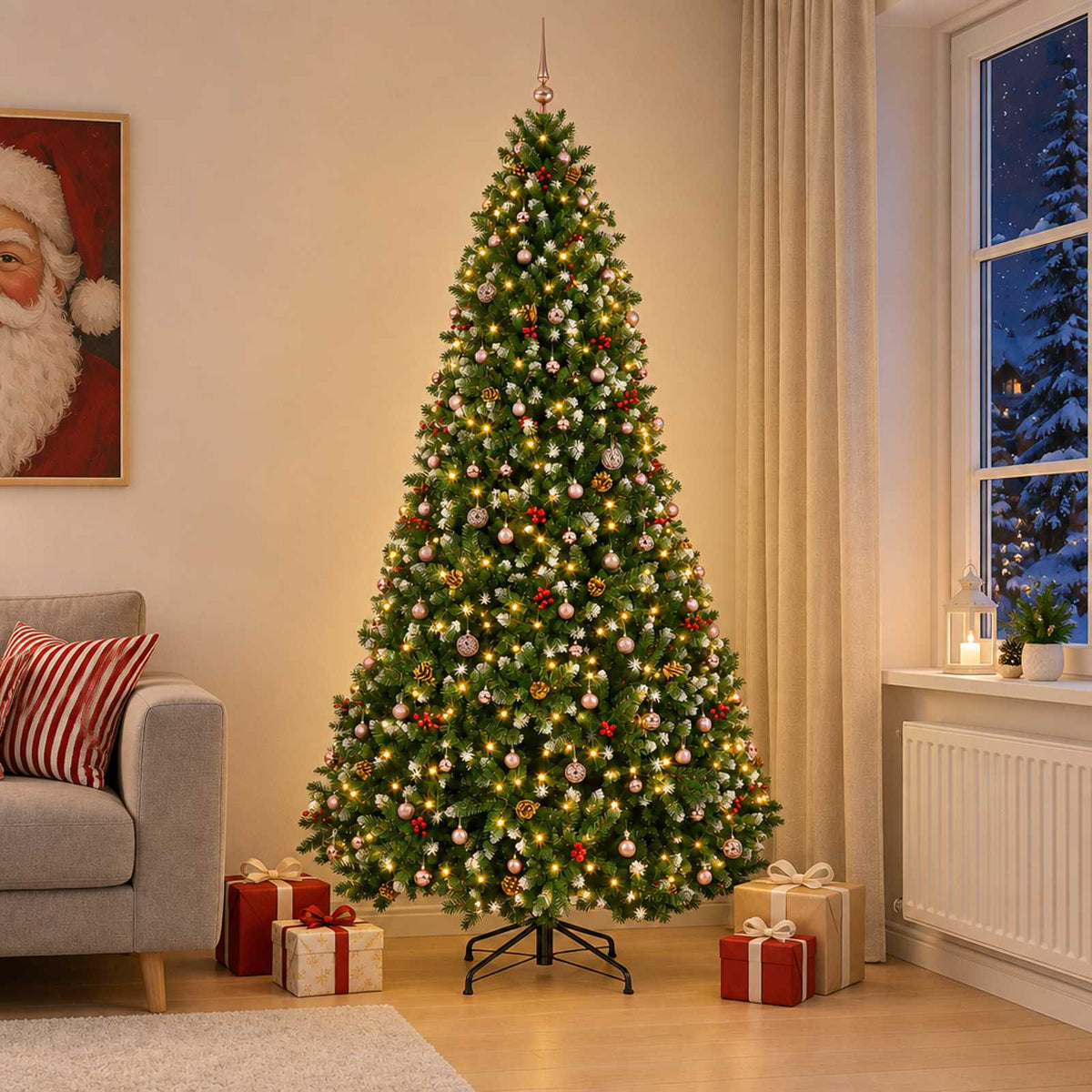 Dirbtinė žalia kalėdinė eglutė su žaisliukais 270 cm 300 LED