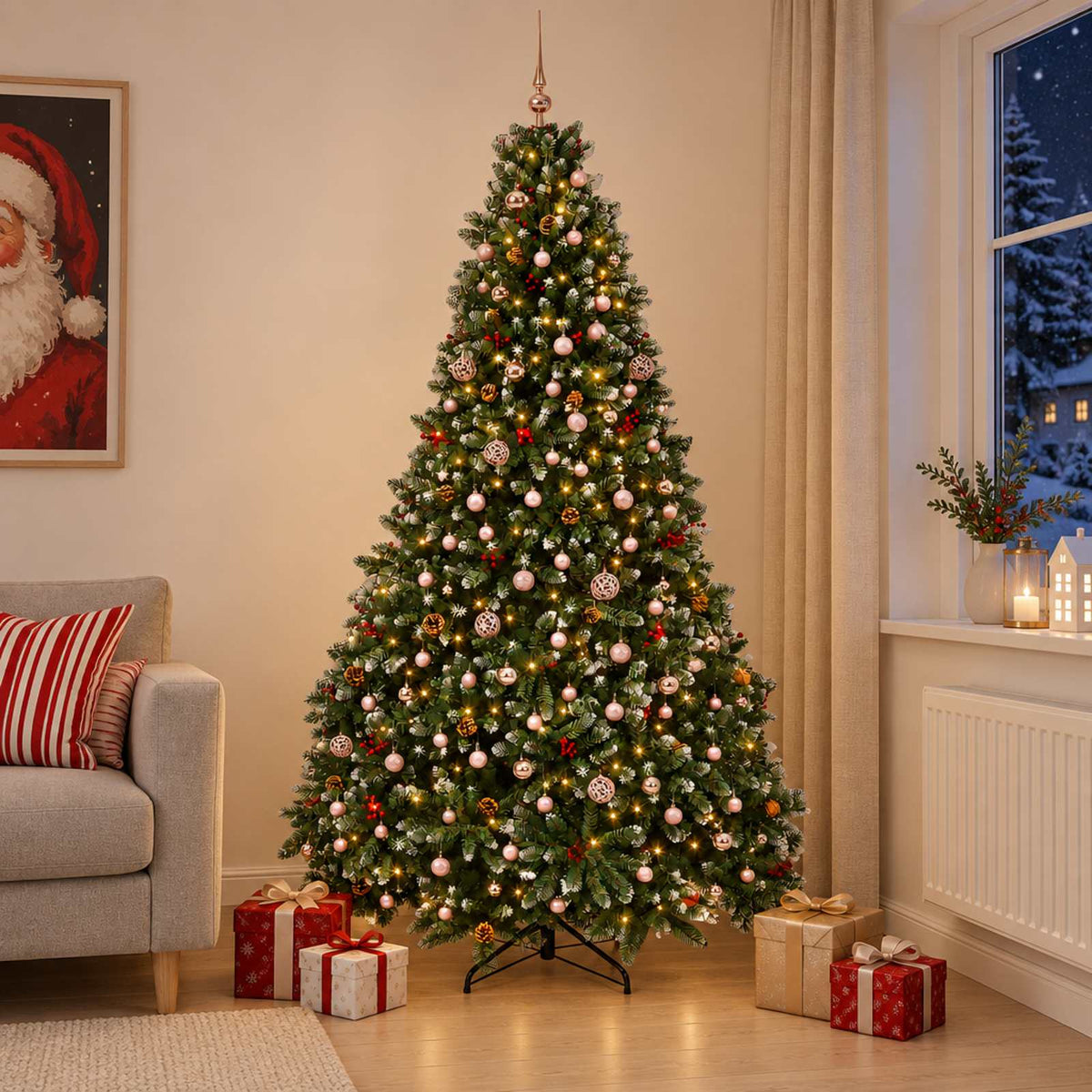 Dirbtinė Kalėdų eglutė, žalia, su žaisliukais 270 cm 300 LED