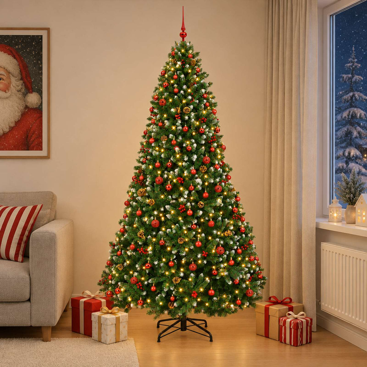 Dirbtinė žalia kalėdinė eglutė su žaisliukais 300 cm 300 LED