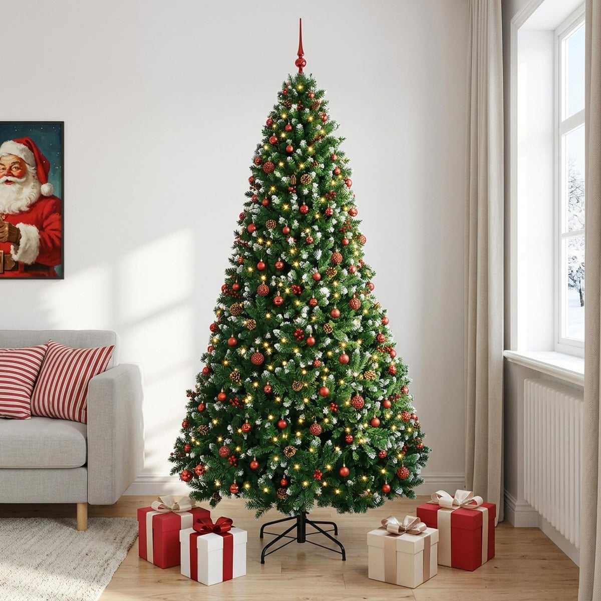 Dirbtinė žalia kalėdinė eglutė su žaisliukais 300 cm 300 LED