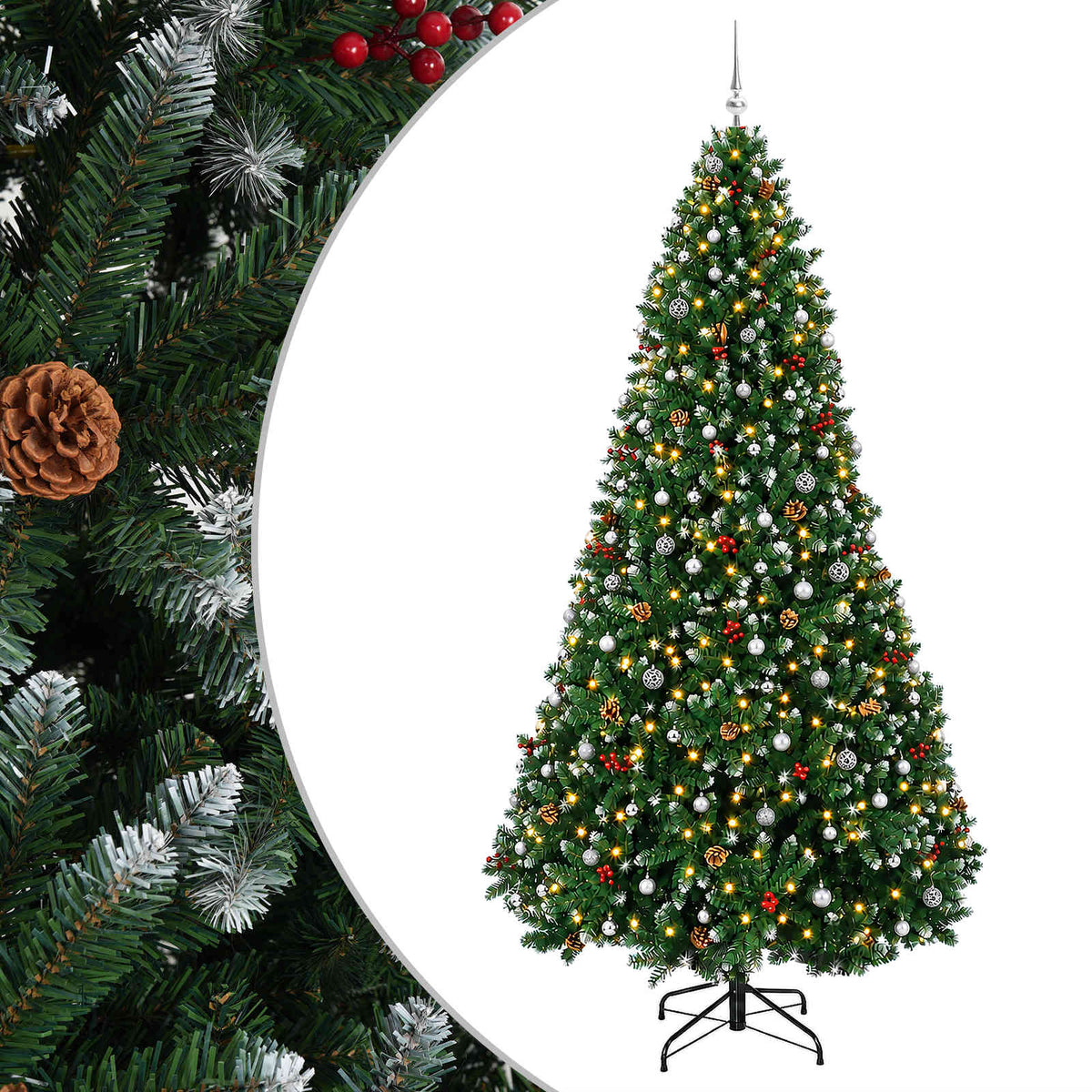 Dirbtinė žalia kalėdinė eglutė su žaisliukais 270 cm 300 LED